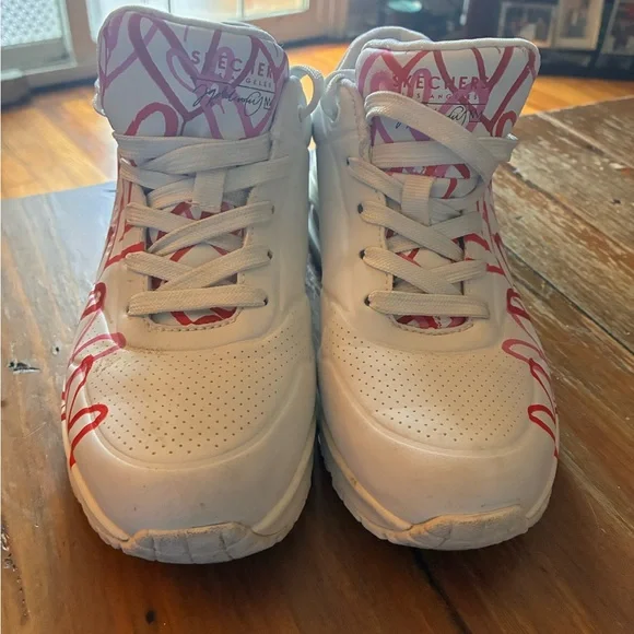 Skechers White and Pink Heart Sneakers - Picture 3 of 4
